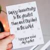 Happy anniversary to the greatest parents, Mum and Stepdad, Dad and Stepmum in the world from son, daughter (Size A6/A5/A4/Square 6x6") - A6: Single card