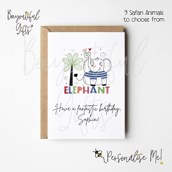 Personalised Birthday Card - Children's Safari Animal - Small (A6)