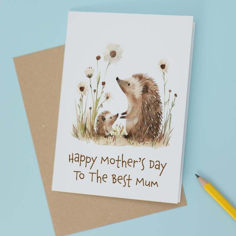 Mother's Day Card For Mum Cute Hedgehogs Mother's Day Mothers Day card Mothering Sunday Happy Mother's Day Card For Mom Mommy Mum Mummy - Large (5x7) / Blank Message