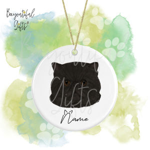 Personalised Watercolour Cat Face Round Ceramic Hanging Decoration - Exotic Shorthair - Face 3
