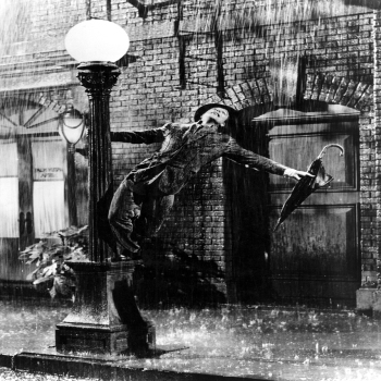 Holy Mackerel Singin' in the Rain retro black and white photographic card featuring a vintage image of Gene Kelly with lamppost - 12.6 x 17.7cm and blank inside