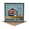 Now frying - quayside chippy themed birthday card - designed by Seth Draper - 15cm square and blank inside, made in the UK