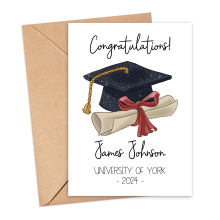 Personalised Graduation Card - Cap & Diploma - Small (Approx. A6 | 105mm x 148mm | 4.1in x 5.8in) - Standard Smooth Card