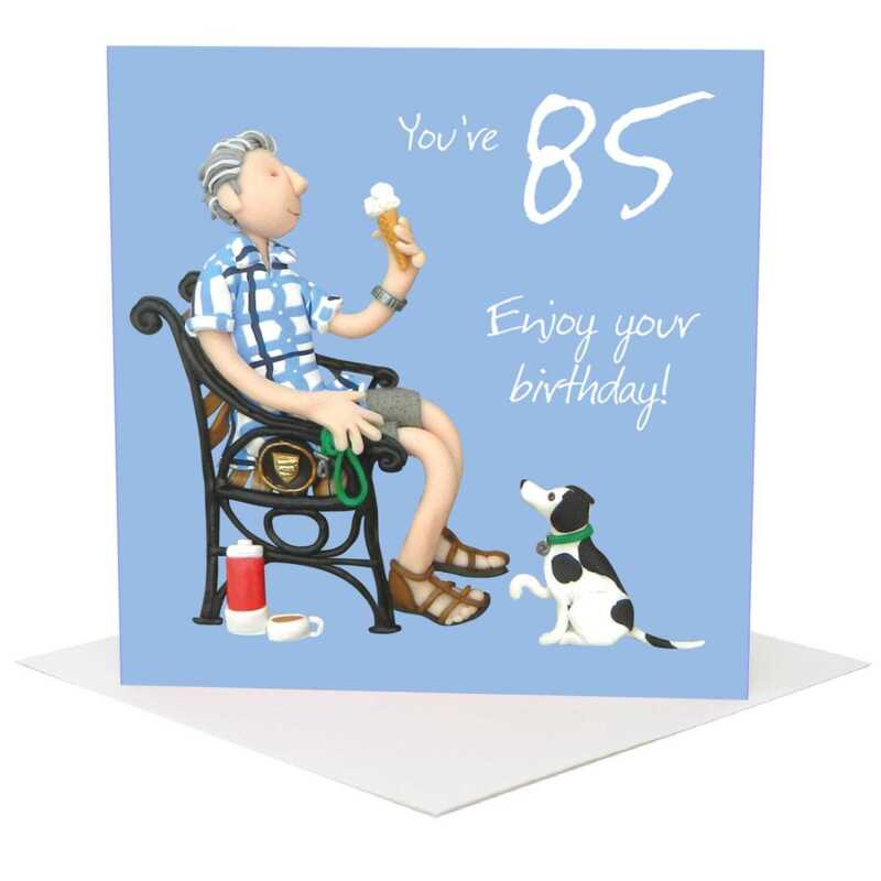85th birthday card for him - designed by Erica Sturla - 15cm square and blank inside, made in the UK