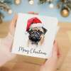 Fun Christmas Card of a Pug Dog Wearing A Santa Hat Whimsical Watercolour Christmas Card For Animal Lover For Him or Her - Square (5.5x5.5) / Blank Inside