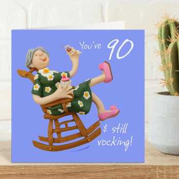 90th birthday card for her - designed by Erica Sturla - 15cm square and blank inside, made in the UK