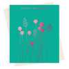 Happy birthday card with a pretty pink foil poppyheads and grass print - designed by artist Eloise Hall - 15.7 x 11cm and blank inside
