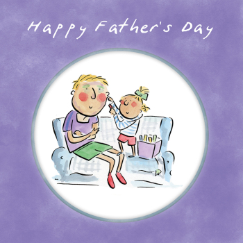 Holy Mackerel Dad and daughter making up, a 15cm square Father's Day card featuring Rosie Brooks artwork, blank inside for your message