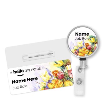 Hello My Name is Badge Floral with ID Badge Reel Personalised Durable Name Badge #hello mynameis Badge, Nurse Badge, Nurse Badge NHS Badge