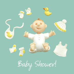 Holy Mackerel cute baby shower card - designed by artist Erica Sturla - 15cm square and blank inside for your message - made in the UK