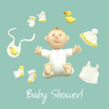 Holy Mackerel cute baby shower card - designed by artist Erica Sturla - 15cm square and blank inside for your message - made in the UK