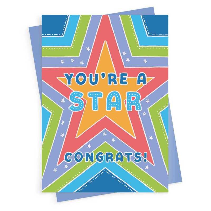 You're a star, congratulations card with a gorgeous printed envelope - 12 x 17cm and blank inside - made in the UK
