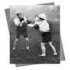 Two women boxing- vintage black and white themed card - 12.6 x 17.7cm and blank inside - made in the UK