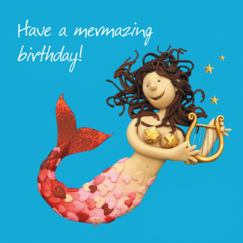 Holy Mackerel Mermazing Birthday mermaid themed birthday greetings card designed by Erica Sturla Card is 15cm square and blank inside for your own message