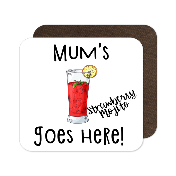 Personalised Cocktail Coaster - Hand Drawn Strawberry Mojito