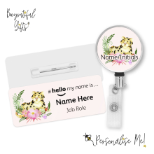 #hello my name is... Name Badge & Metal ID Reel - Watercolour Tropical Leopard