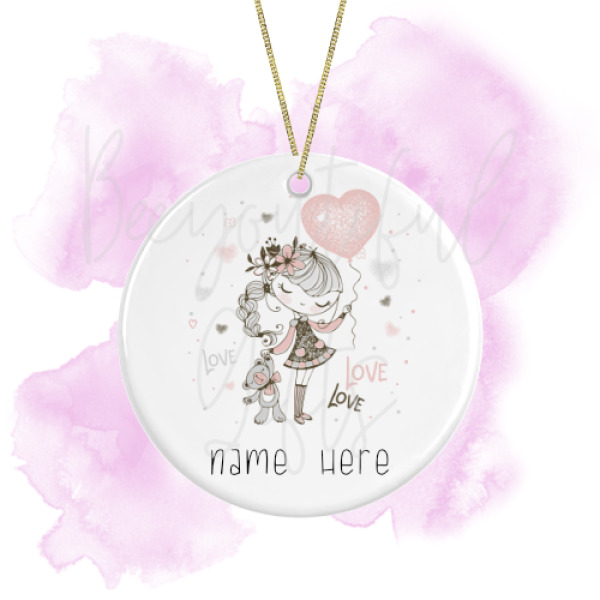 Personalised Sweet Girl Round Ceramic Decoration