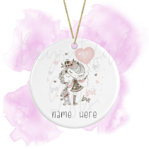 Personalised Sweet Girl Round Ceramic Decoration