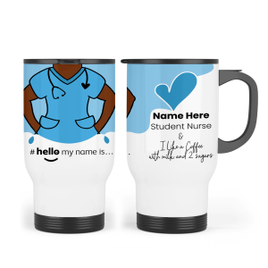 Travel Mug - Blue Scrubs - Skin Tone #Hello My Name Is... - Skin Tone 4