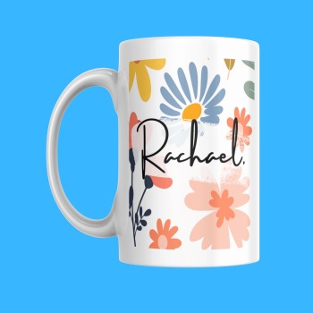 Personalised Floral Mug - For Her or For Him - Cute Customised Name Mug For You, Your Friend, Sister, Cousin, Colleague - Gift Ideas