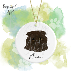 Personalised Watercolour Cat Face Round Ceramic Hanging Decoration - Scottish Fold - Face 2
