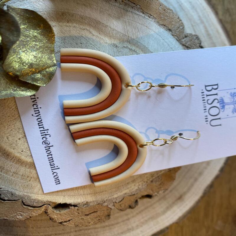 Handmade Clay Rainbow Earrings: Earthy Dangle Earrings