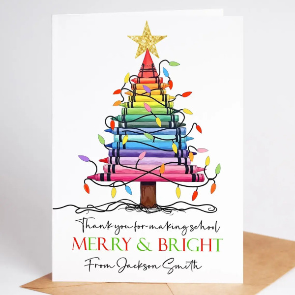 Personalised Teacher Christmas Card - Making School Merry & Bright - Small (Approx. A6 | 105mm x 148mm | 4.1in x 5.8in) - Standard Smooth Card