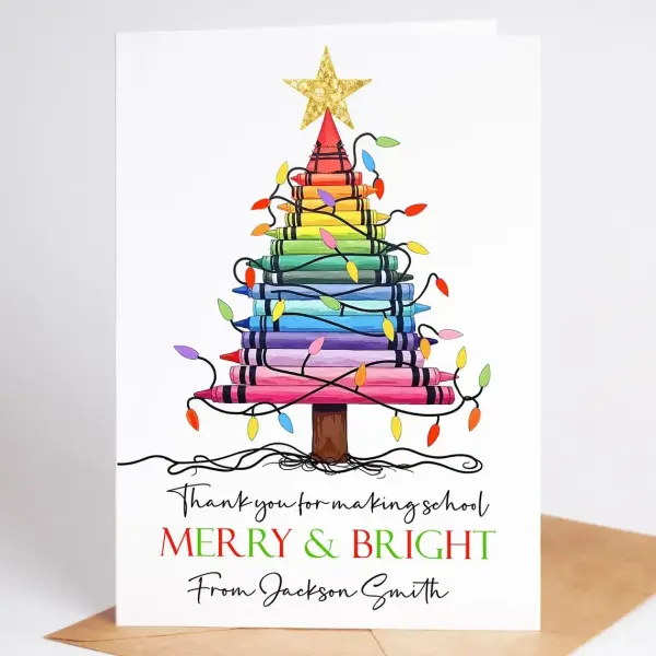 Personalised Teacher Christmas Card - Making School Merry & Bright - Small (Approx. A6 | 105mm x 148mm | 4.1in x 5.8in) - Standard Smooth Card