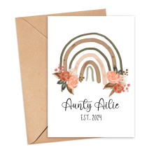 New Baby Card - New Auntie Watercolour Floral Rainbow - Small (A6)