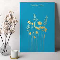 Harebells and Daisies Thank you card embellished with gold foil -  designed by artist Eloise Hall - 15.7 x 11cm and blank inside