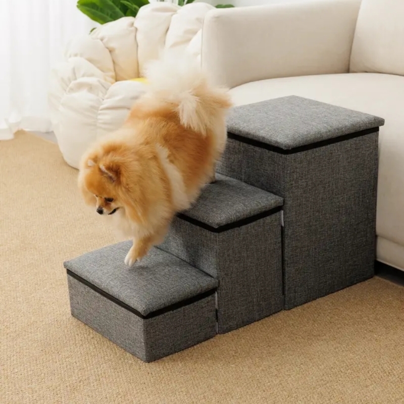 Foldable Pet Stairs with Cozy Condo, Storage & Scratcher 🐾