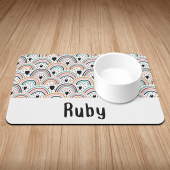 Personalised Boho Rainbow Print Puppy/Dog Bowl Mat