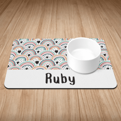 Personalised Boho Rainbow Print Puppy/Dog Bowl Mat
