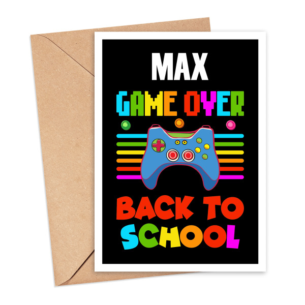 Personalised Back To School Card - Game Over Back To School - Small (Approx. A6 | 105mm x 148mm | 4.1in x 5.8in) - Standard Smooth Card