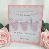 Handmade Personalised New Baby Card, Bodysuit Baby Card,Clothes line baby card