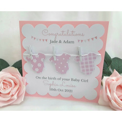 Handmade Personalised New Baby Card, Bodysuit Baby Card,Clothes line baby card