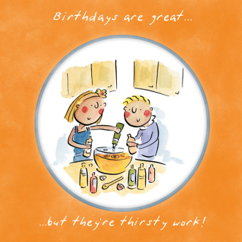 Holy Mackerel Thirsty work, birthdays, a 15cm square birthday card featuring Rosie Brooks artwork, blank inside for your message
