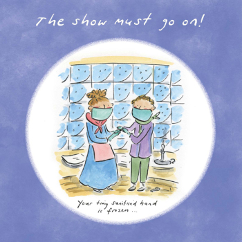 Tiny sanitised Hand Music Themed Greetings Card by Artist Rosie Brooks. Card is 150mm Square.