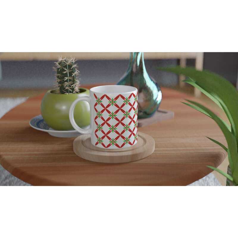 Red Green Petals Pattern Mug - Ceramic White