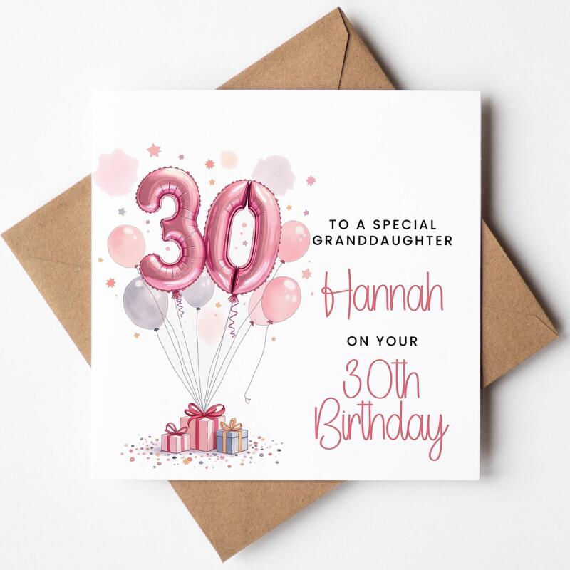Personalised 30th Birthday Card For Granddaughter, Personalised Birthday Card For Her, 30th Birthday Card, 30th Birthday Gift For Sister - Blank Card Inside