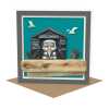 Camper repairs - seaside themed garage blank card - designed by Seth Draper - 15cm square and blank inside, made in the UK