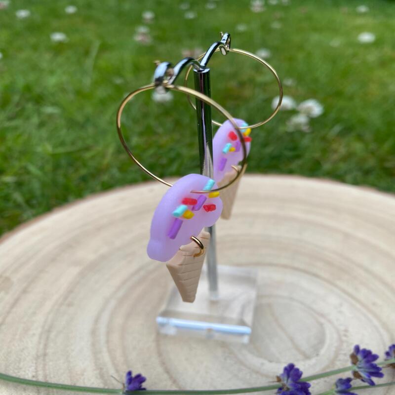Polymer clay, Ice Cream Cone Hoop Earrings: Fun Summer Jewelry - silver