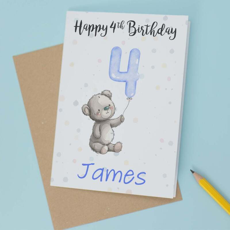 Personalised 1st, 2nd, 3rd, 4th, 5th Birthday Card for Son, Grandson, Nephew, Godson, Boys Teddy Bear Card - 1 - One - Blank Message