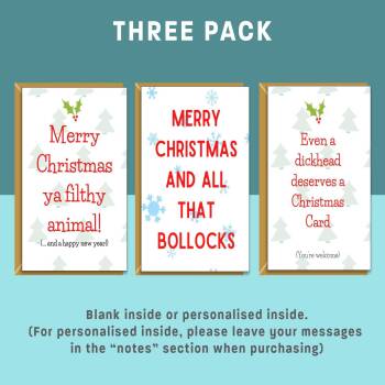 Funny Christmas Cards Bundle - 3 Pack of Xmas Cards - Personalised if needed - For him or For Her - Rude, Adult Christmas Card Pack