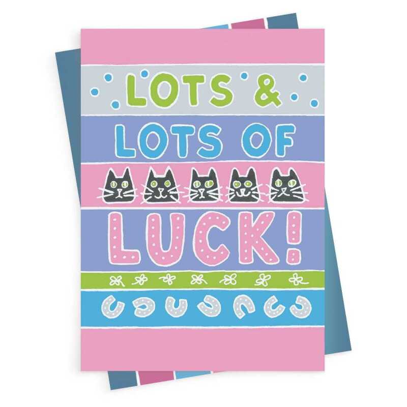 Lots and lots of luck, good luck card with a gorgeous printed envelope - 12 x 17cm and blank inside - made in the UK