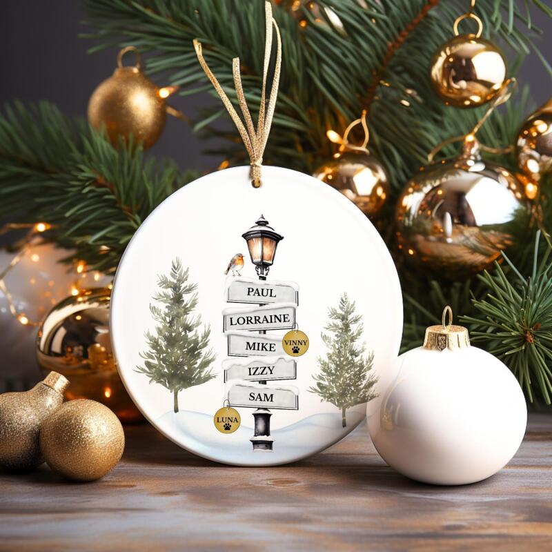 Personalised Christmas Tree Decoration, Family Christmas Ornament, Sign Post Decoration, Christmas Bauble, Family And Pet Decoration - RED
