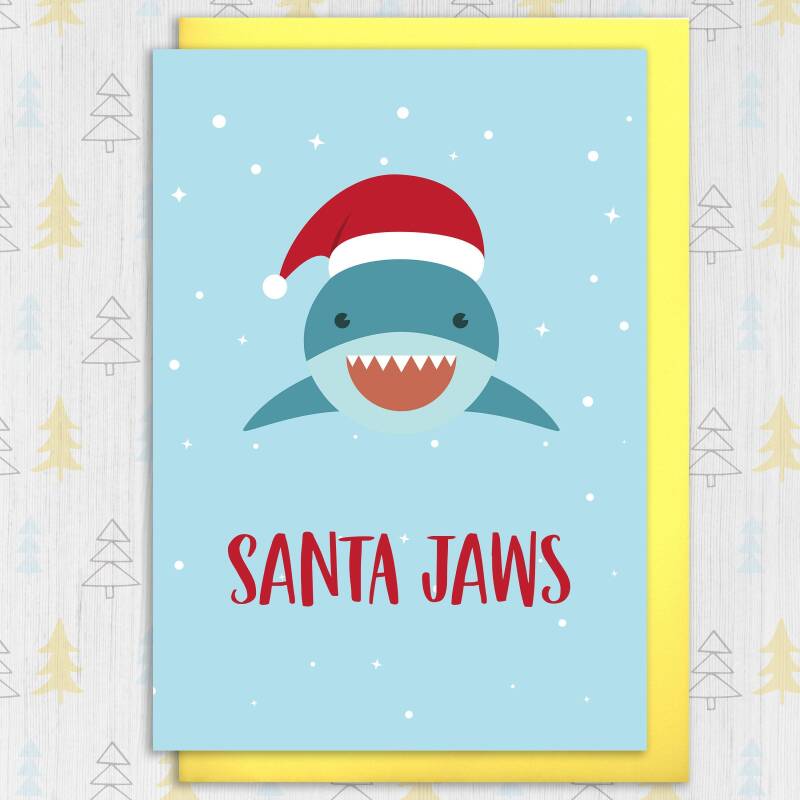 Santa Jaws shark sea life Christmas, Holidays, Xmas, festive card for children, child, toddler, baby, nephew (Size A6/A5/A4/Square 6x6") - A6: Single card