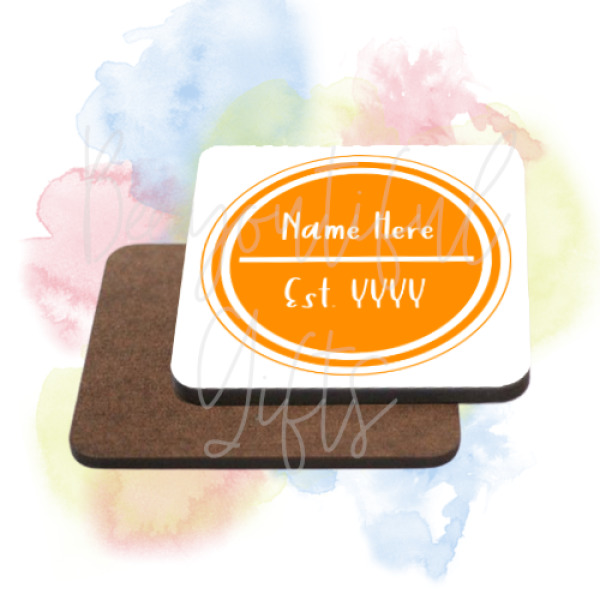 Personalised Est. Brightly Coloured High Gloss Square Coaster - Red