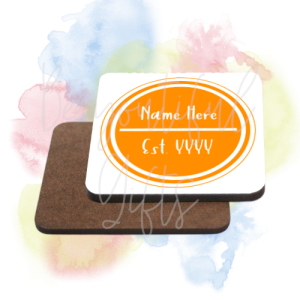Personalised Est. Brightly Coloured High Gloss Square Coaster - Orange