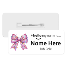 #hello my name is... Name Badge - Pink Lights Coquette Ribbon